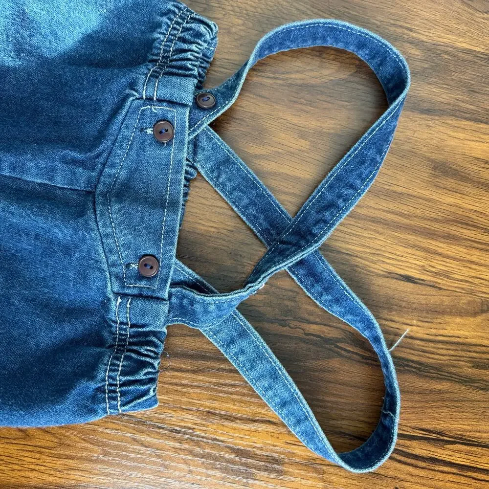 Vintage Tot Trends PALS Baby Overalls 18M Denim Suspenders Pink Cuffs